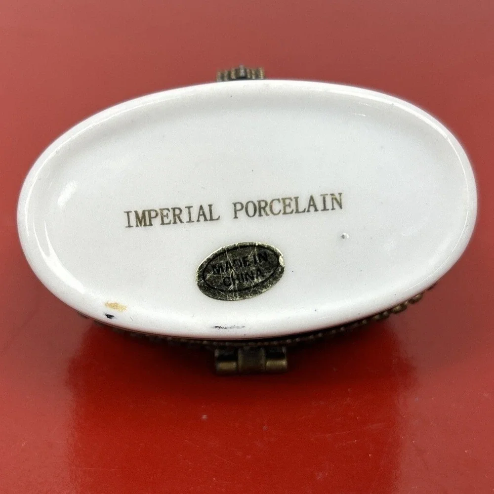Imperial‎ Porcelain Trinket Box Luke 9:23 Religious Hinged Bible Verse Gold